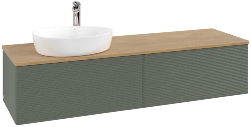 Bild von VILLEROY BOCH Antao Waschbeckenunterschrank, 2 Auszüge, 1600 x 360 x 500 mm, Front mit Struktur, Leaf Green Matt Lacquer / Honey Oak #K37151HL