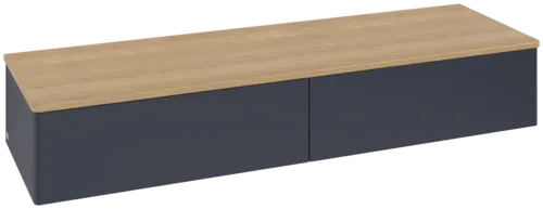 Bild von VILLEROY BOCH Antao Sideboard, 2 Auszüge, 1600 x 268 x 500 mm, Front ohne Struktur, Midnight Blue Matt Lacquer / Honey Oak #K42001HG