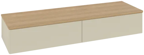 Bild von VILLEROY BOCH Antao Sideboard, 2 Auszüge, 1600 x 268 x 500 mm, Front ohne Struktur, Silk Grey Matt Lacquer / Honey Oak #K42001HJ