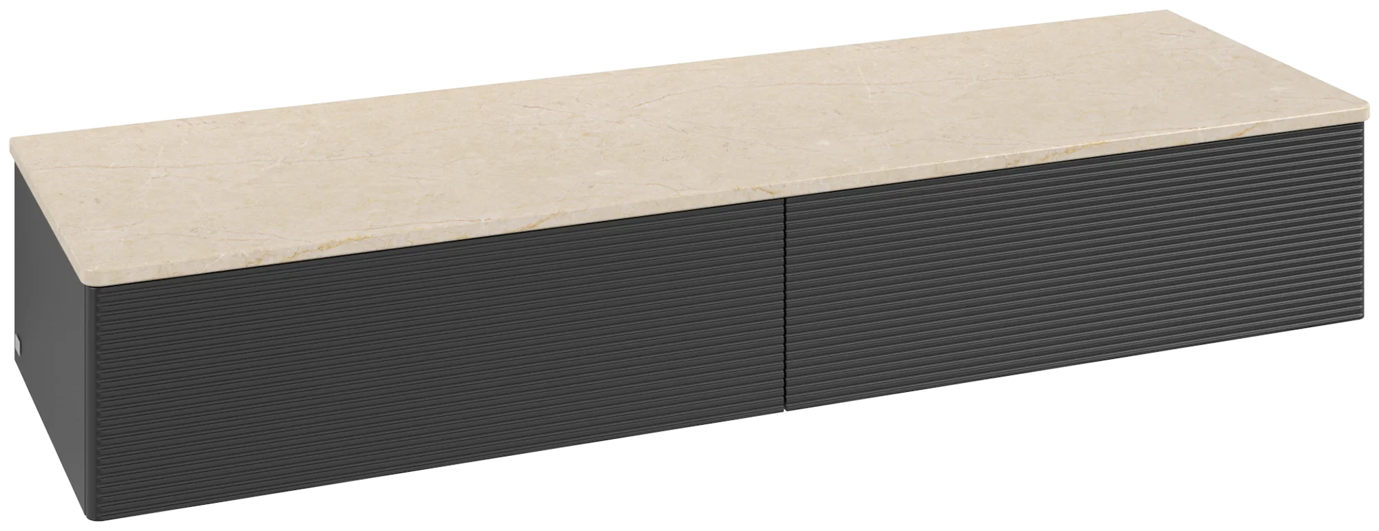 Obrázek VILLEROY BOCH Antao Sideboard, 2 pull-out compartments, 1600 x 268 x 500 mm, Front with grain texture, Black Matt Lacquer / Botticino #K42103PD