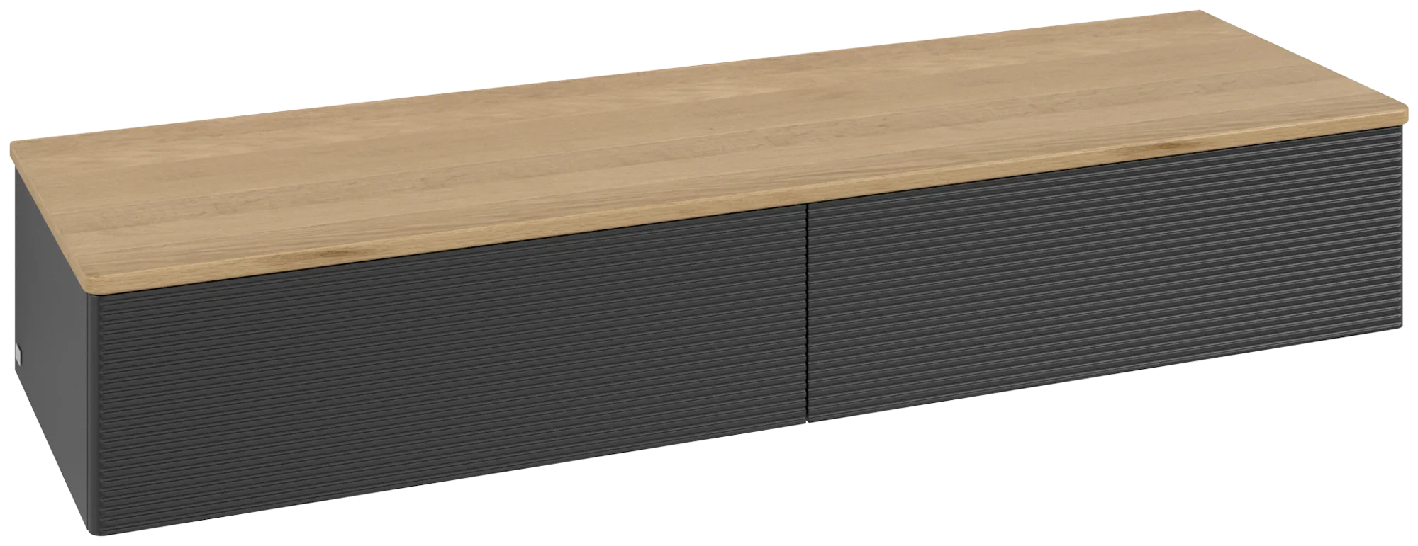 Bild von VILLEROY BOCH Antao Sideboard, 2 Auszüge, 1600 x 268 x 500 mm, Front mit Struktur, Black Matt Lacquer / Honey Oak #K42101PD