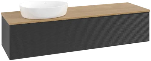 Bild von VILLEROY BOCH Antao Waschbeckenunterschrank, 2 Auszüge, 1600 x 360 x 500 mm, Front mit Struktur, Black Matt Lacquer / Honey Oak #K37111PD