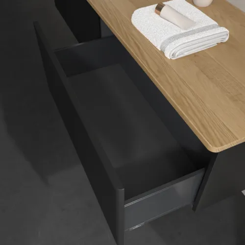 Bild von VILLEROY BOCH Antao Waschbeckenunterschrank, 2 Auszüge, 1600 x 360 x 500 mm, Front mit Struktur, Black Matt Lacquer / Honey Oak #K37111PD