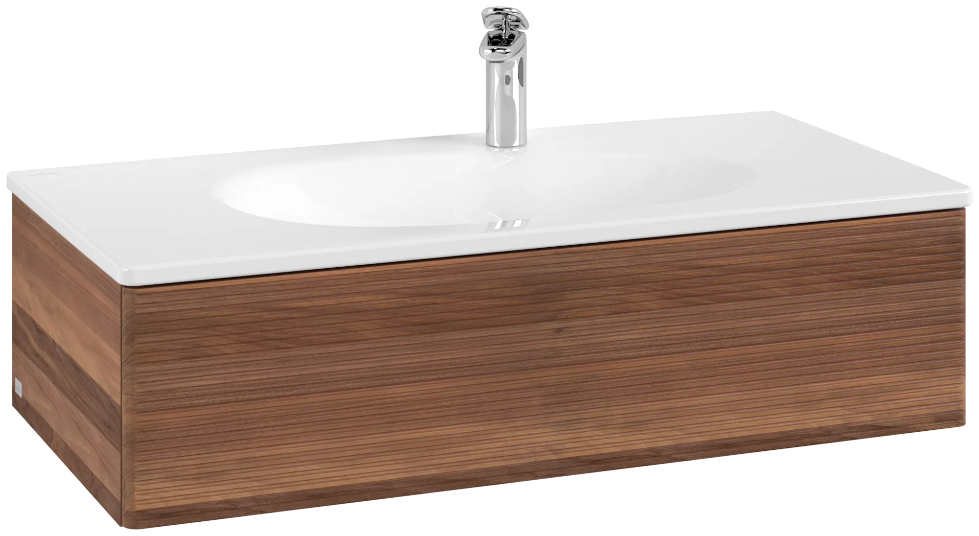 Bild von VILLEROY BOCH Antao Waschbeckenunterschrank, mit Beleuchtung, 1 Auszug, 988 x 256 x 493 mm, Front mit Struktur, Warm Walnut #L02100HM