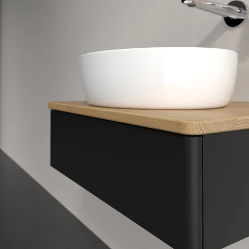 Bild von VILLEROY BOCH Antao Waschbeckenunterschrank, mit Beleuchtung, 1 Auszug, 600 x 190 x 500 mm, Front ohne Struktur, Black Matt Lacquer / Honey Oak #L07011PD