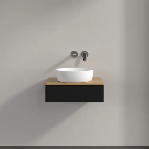 Bild von VILLEROY BOCH Antao Waschbeckenunterschrank, mit Beleuchtung, 1 Auszug, 600 x 190 x 500 mm, Front ohne Struktur, Black Matt Lacquer / Honey Oak #L07011PD