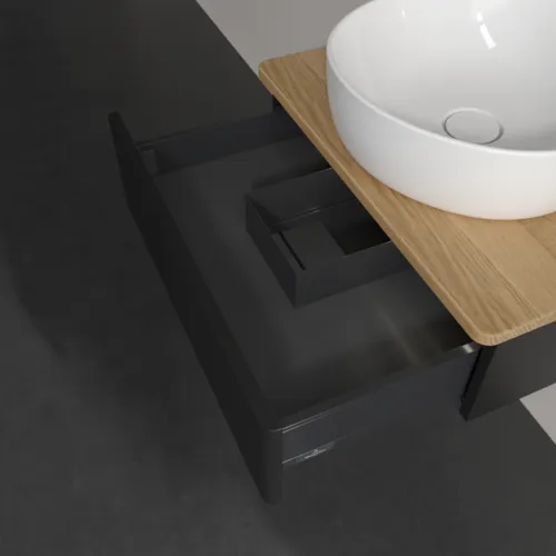Bild von VILLEROY BOCH Antao Waschbeckenunterschrank, mit Beleuchtung, 1 Auszug, 600 x 190 x 500 mm, Front ohne Struktur, Black Matt Lacquer / Honey Oak #L07011PD