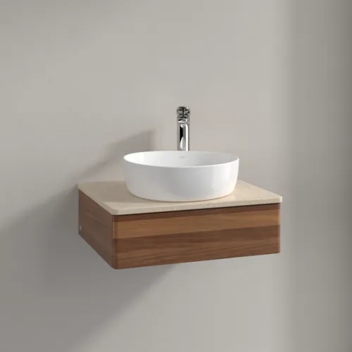 Bild von VILLEROY BOCH Antao Waschbeckenunterschrank, mit Beleuchtung, 1 Auszug, 600 x 190 x 500 mm, Front ohne Struktur, Warm Walnut / Botticino #L07053HM