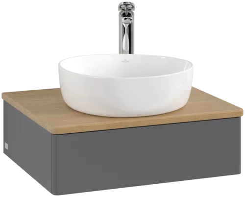 Obrázek VILLEROY BOCH Antao Vanity unit, with lighting, 1 pull-out compartment, 600 x 190 x 500 mm, Front without structure, Anthracite Matt Lacquer / Honey Oak #L07051GK