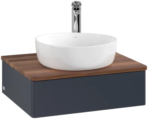 Bild von VILLEROY BOCH Antao Waschbeckenunterschrank, mit Beleuchtung, 1 Auszug, 600 x 190 x 500 mm, Front ohne Struktur, Midnight Blue Matt Lacquer / Warm Walnut #L07052HG
