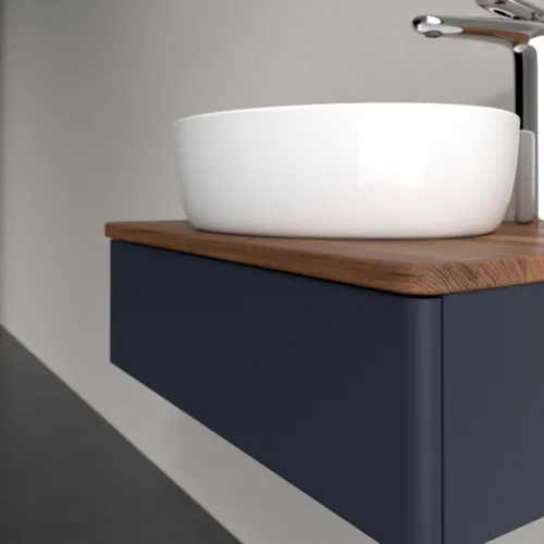 Obrázek VILLEROY BOCH Antao Vanity unit, with lighting, 1 pull-out compartment, 600 x 190 x 500 mm, Front without structure, Midnight Blue Matt Lacquer / Warm Walnut #L07052HG