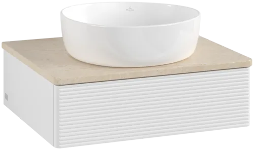 Bild von VILLEROY BOCH Antao Waschbeckenunterschrank, mit Beleuchtung, 1 Auszug, 600 x 190 x 500 mm, Front mit Struktur, Glossy White Lacquer / Botticino #L07113GF