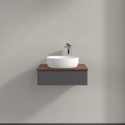 Bild von VILLEROY BOCH Antao Waschbeckenunterschrank, mit Beleuchtung, 1 Auszug, 600 x 190 x 500 mm, Front mit Struktur, Anthracite Matt Lacquer / Warm Walnut #L07152GK