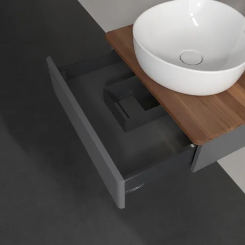 Bild von VILLEROY BOCH Antao Waschbeckenunterschrank, mit Beleuchtung, 1 Auszug, 600 x 190 x 500 mm, Front mit Struktur, Anthracite Matt Lacquer / Warm Walnut #L07152GK