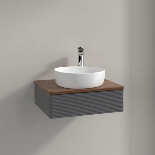 Bild von VILLEROY BOCH Antao Waschbeckenunterschrank, mit Beleuchtung, 1 Auszug, 600 x 190 x 500 mm, Front mit Struktur, Anthracite Matt Lacquer / Warm Walnut #L07152GK
