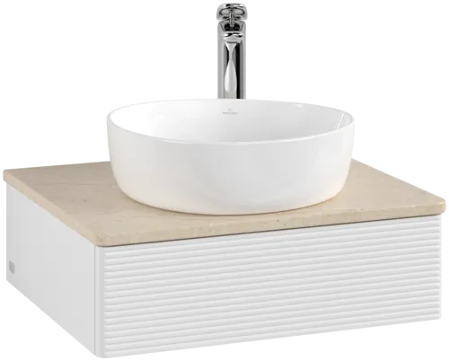 Bild von VILLEROY BOCH Antao Waschbeckenunterschrank, mit Beleuchtung, 1 Auszug, 600 x 190 x 500 mm, Front mit Struktur, Glossy White Lacquer / Botticino #L07153GF