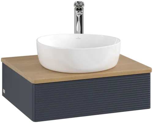 Bild von VILLEROY BOCH Antao Waschbeckenunterschrank, mit Beleuchtung, 1 Auszug, 600 x 190 x 500 mm, Front mit Struktur, Midnight Blue Matt Lacquer / Honey Oak #L07151HG