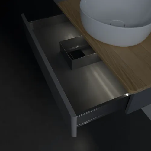 Bild von VILLEROY BOCH Antao Waschbeckenunterschrank, mit Beleuchtung, 1 Auszug, 800 x 190 x 500 mm, Front ohne Struktur, Anthracite Matt Lacquer / Honey Oak #L08011GK
