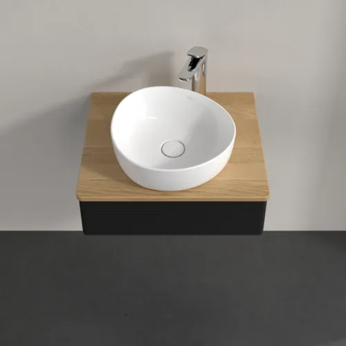 Bild von VILLEROY BOCH Antao Waschbeckenunterschrank, mit Beleuchtung, 1 Auszug, 600 x 190 x 500 mm, Front mit Struktur, Black Matt Lacquer / Honey Oak #L07151PD