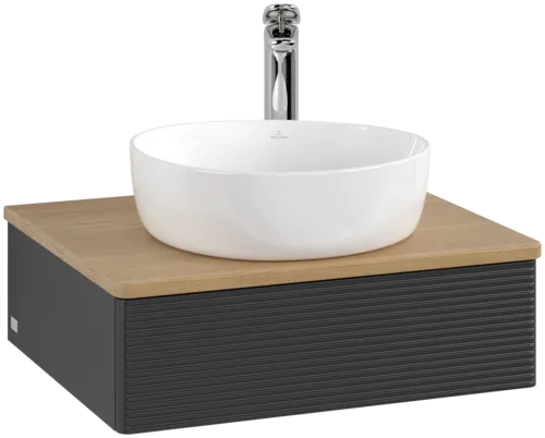 Bild von VILLEROY BOCH Antao Waschbeckenunterschrank, mit Beleuchtung, 1 Auszug, 600 x 190 x 500 mm, Front mit Struktur, Black Matt Lacquer / Honey Oak #L07151PD