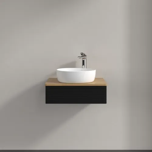Bild von VILLEROY BOCH Antao Waschbeckenunterschrank, mit Beleuchtung, 1 Auszug, 600 x 190 x 500 mm, Front mit Struktur, Black Matt Lacquer / Honey Oak #L07151PD
