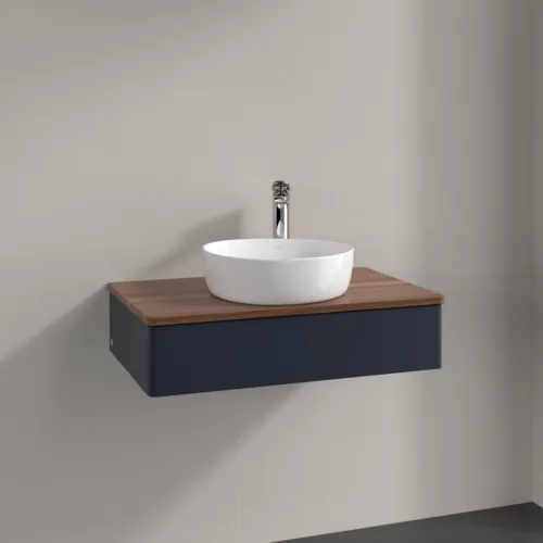 Bild von VILLEROY BOCH Antao Waschbeckenunterschrank, mit Beleuchtung, 1 Auszug, 800 x 190 x 500 mm, Front ohne Struktur, Midnight Blue Matt Lacquer / Warm Walnut #L08052HG