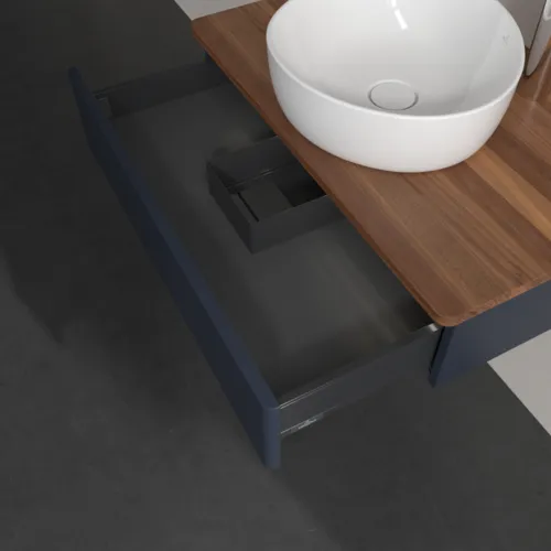 Bild von VILLEROY BOCH Antao Waschbeckenunterschrank, mit Beleuchtung, 1 Auszug, 800 x 190 x 500 mm, Front ohne Struktur, Midnight Blue Matt Lacquer / Warm Walnut #L08052HG