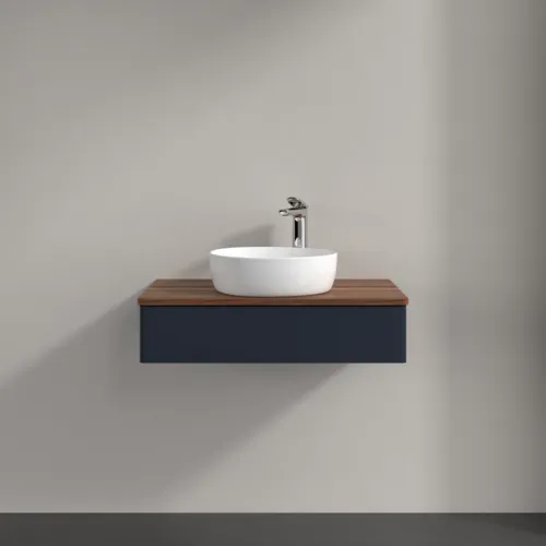Bild von VILLEROY BOCH Antao Waschbeckenunterschrank, mit Beleuchtung, 1 Auszug, 800 x 190 x 500 mm, Front ohne Struktur, Midnight Blue Matt Lacquer / Warm Walnut #L08052HG