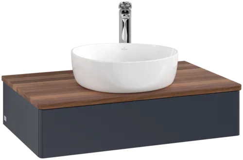 Bild von VILLEROY BOCH Antao Waschbeckenunterschrank, mit Beleuchtung, 1 Auszug, 800 x 190 x 500 mm, Front ohne Struktur, Midnight Blue Matt Lacquer / Warm Walnut #L08052HG