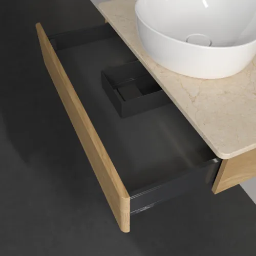 Picture of VILLEROY BOCH Antao Vanity unit, with lighting, 1 pull-out compartment, 800 x 190 x 500 mm, Front without structure, Honey Oak / Botticino #L08013HN