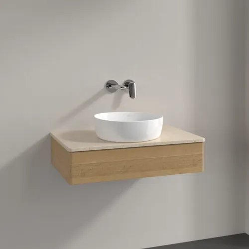 Picture of VILLEROY BOCH Antao Vanity unit, with lighting, 1 pull-out compartment, 800 x 190 x 500 mm, Front without structure, Honey Oak / Botticino #L08013HN