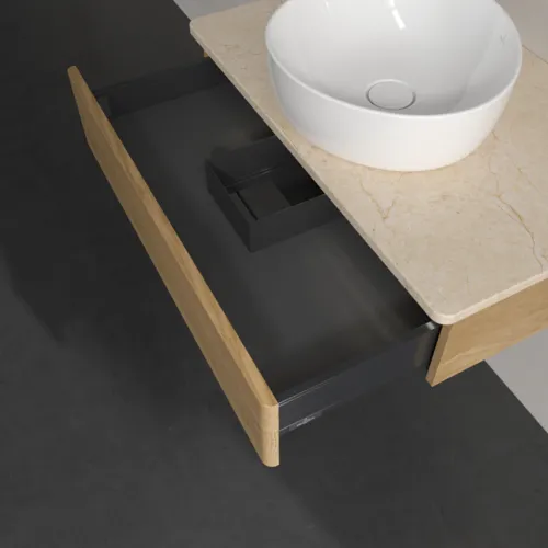 Picture of VILLEROY BOCH Antao Vanity unit, with lighting, 1 pull-out compartment, 800 x 190 x 500 mm, Front without structure, Honey Oak / Botticino #L08013HN