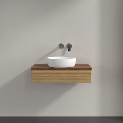 Bild von VILLEROY BOCH Antao Waschbeckenunterschrank, mit Beleuchtung, 1 Auszug, 800 x 190 x 500 mm, Front mit Struktur, Honey Oak / Warm Walnut #L08112HN