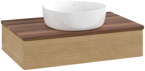 Bild von VILLEROY BOCH Antao Waschbeckenunterschrank, mit Beleuchtung, 1 Auszug, 800 x 190 x 500 mm, Front mit Struktur, Honey Oak / Warm Walnut #L08112HN