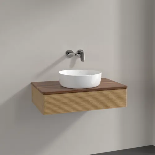 Bild von VILLEROY BOCH Antao Waschbeckenunterschrank, mit Beleuchtung, 1 Auszug, 800 x 190 x 500 mm, Front mit Struktur, Honey Oak / Warm Walnut #L08112HN