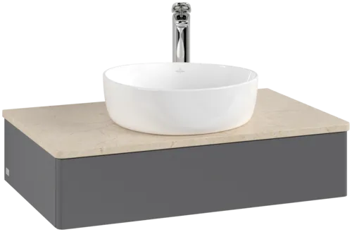 Bild von VILLEROY BOCH Antao Waschbeckenunterschrank, mit Beleuchtung, 1 Auszug, 800 x 190 x 500 mm, Front ohne Struktur, Anthracite Matt Lacquer / Botticino #L08053GK