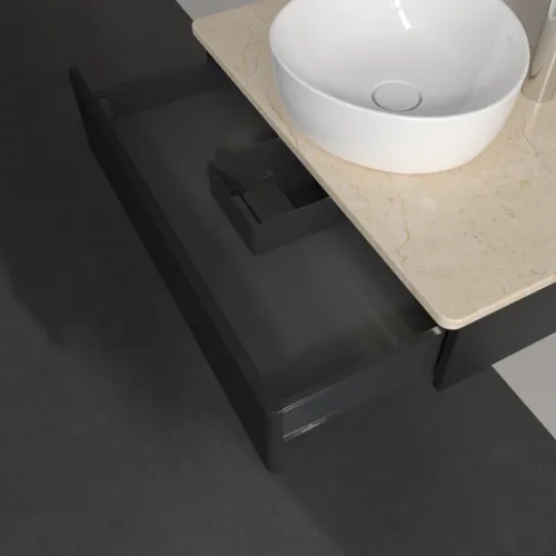 Bild von VILLEROY BOCH Antao Waschbeckenunterschrank, mit Beleuchtung, 1 Auszug, 800 x 190 x 500 mm, Front mit Struktur, Black Matt Lacquer / Botticino #L08153PD