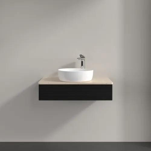 Bild von VILLEROY BOCH Antao Waschbeckenunterschrank, mit Beleuchtung, 1 Auszug, 800 x 190 x 500 mm, Front mit Struktur, Black Matt Lacquer / Botticino #L08153PD