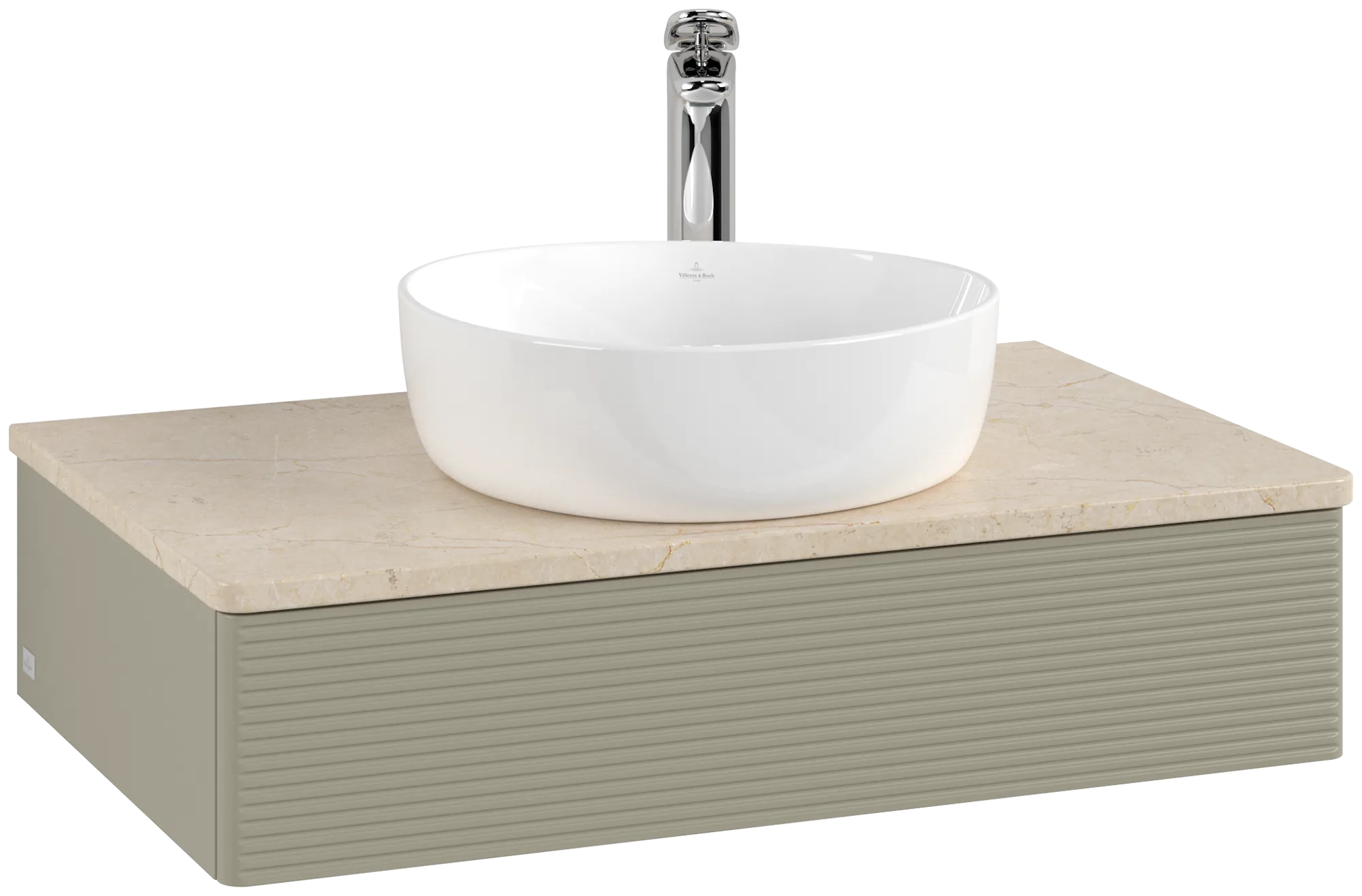 Bild von VILLEROY BOCH Antao Waschbeckenunterschrank, mit Beleuchtung, 1 Auszug, 800 x 190 x 500 mm, Front mit Struktur, Stone Grey Matt Lacquer / Botticino #L08153HK