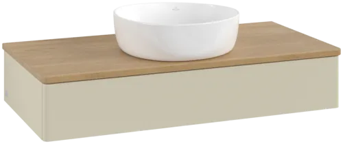 Picture of VILLEROY BOCH Antao Vanity unit, with lighting, 1 pull-out compartment, 1000 x 190 x 500 mm, Front without structure, Silk Grey Matt Lacquer / Honey Oak #L09011HJ