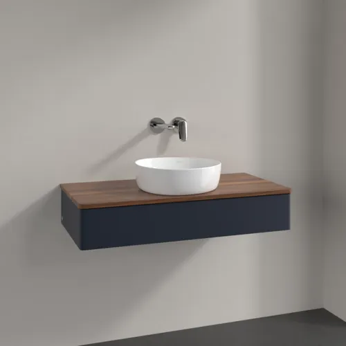 Bild von VILLEROY BOCH Antao Waschbeckenunterschrank, mit Beleuchtung, 1 Auszug, 1000 x 190 x 500 mm, Front ohne Struktur, Midnight Blue Matt Lacquer / Warm Walnut #L09012HG