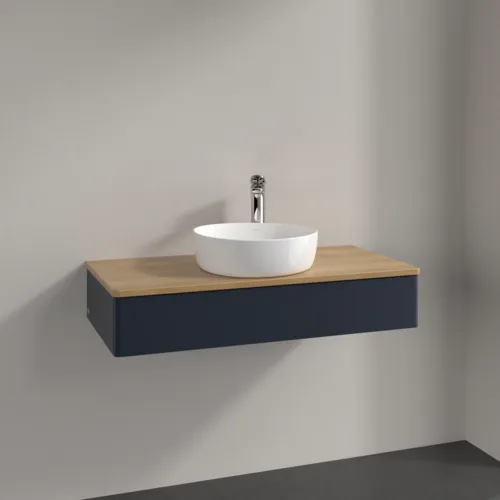 Obrázek VILLEROY BOCH Antao Vanity unit, with lighting, 1 pull-out compartment, 1000 x 190 x 500 mm, Front without structure, Midnight Blue Matt Lacquer / Honey Oak #L09051HG