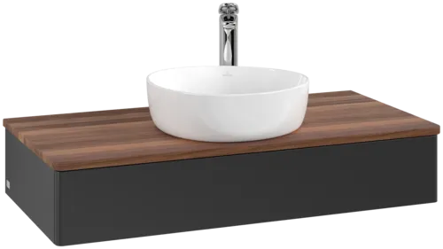 Obrázek VILLEROY BOCH Antao Vanity unit, with lighting, 1 pull-out compartment, 1000 x 190 x 500 mm, Front without structure, Black Matt Lacquer / Warm Walnut #L09052PD