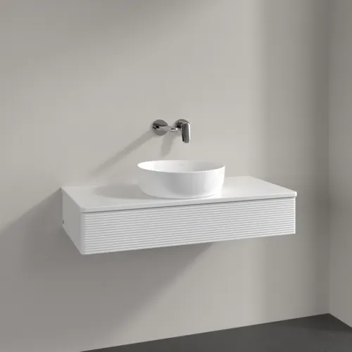Bild von VILLEROY BOCH Antao Waschbeckenunterschrank, mit Beleuchtung, 1 Auszug, 1000 x 190 x 500 mm, Front mit Struktur, Glossy White Lacquer / Glossy White Lacquer #L09110GF