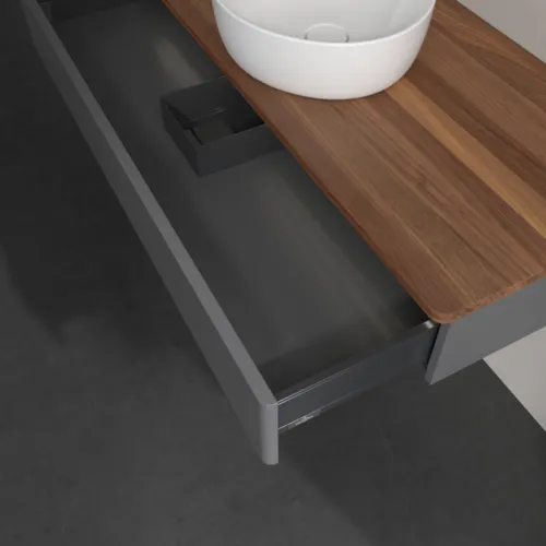 Picture of VILLEROY BOCH Antao Vanity unit, with lighting, 1 pull-out compartment, 1200 x 190 x 500 mm, Front without structure, Anthracite Matt Lacquer / Warm Walnut #L10012GK