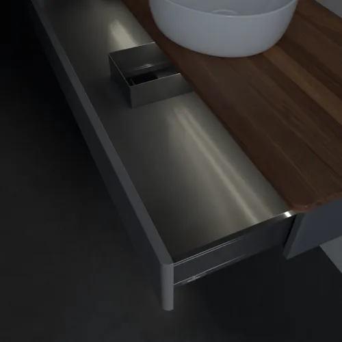 Picture of VILLEROY BOCH Antao Vanity unit, with lighting, 1 pull-out compartment, 1200 x 190 x 500 mm, Front without structure, Anthracite Matt Lacquer / Warm Walnut #L10012GK
