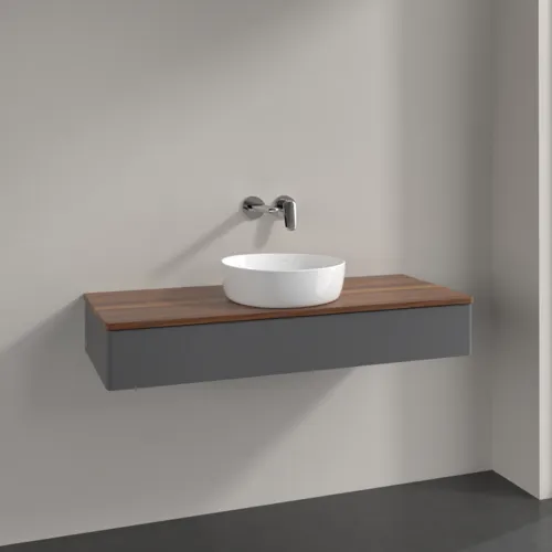Picture of VILLEROY BOCH Antao Vanity unit, with lighting, 1 pull-out compartment, 1200 x 190 x 500 mm, Front without structure, Anthracite Matt Lacquer / Warm Walnut #L10012GK