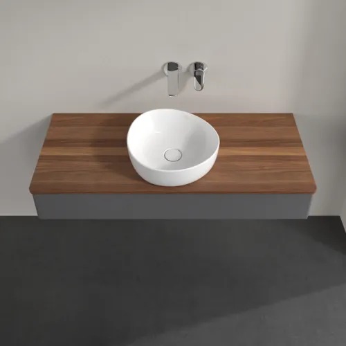 Picture of VILLEROY BOCH Antao Vanity unit, with lighting, 1 pull-out compartment, 1200 x 190 x 500 mm, Front without structure, Anthracite Matt Lacquer / Warm Walnut #L10012GK