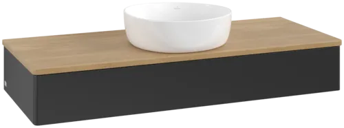 Bild von VILLEROY BOCH Antao Waschbeckenunterschrank, mit Beleuchtung, 1 Auszug, 1200 x 190 x 500 mm, Front ohne Struktur, Black Matt Lacquer / Honey Oak #L10011PD