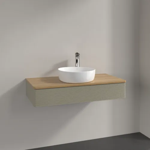 Obrázek VILLEROY BOCH Antao Vanity unit, with lighting, 1 pull-out compartment, 1000 x 190 x 500 mm, Front with grain texture, Stone Grey Matt Lacquer / Honey Oak #L09151HK